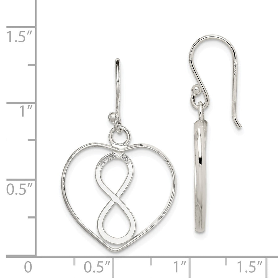 Quality Gold Sterling Silver Open Heart with Infinity Symbol Dangle Earrings