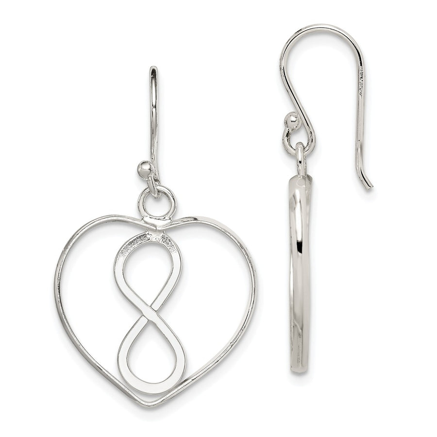 Quality Gold Sterling Silver Open Heart with Infinity Symbol Dangle Earrings