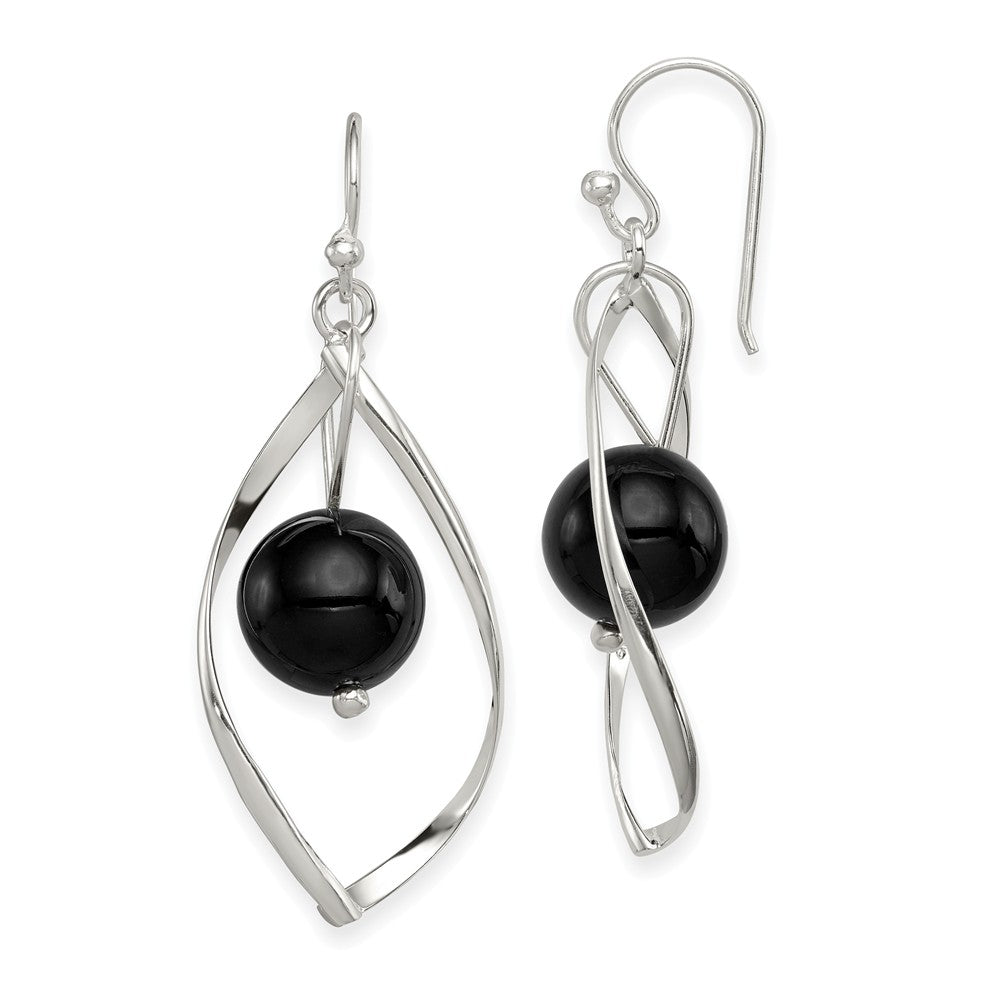 Quality Gold Sterling Silver Twist Dangle Onyx Earrings