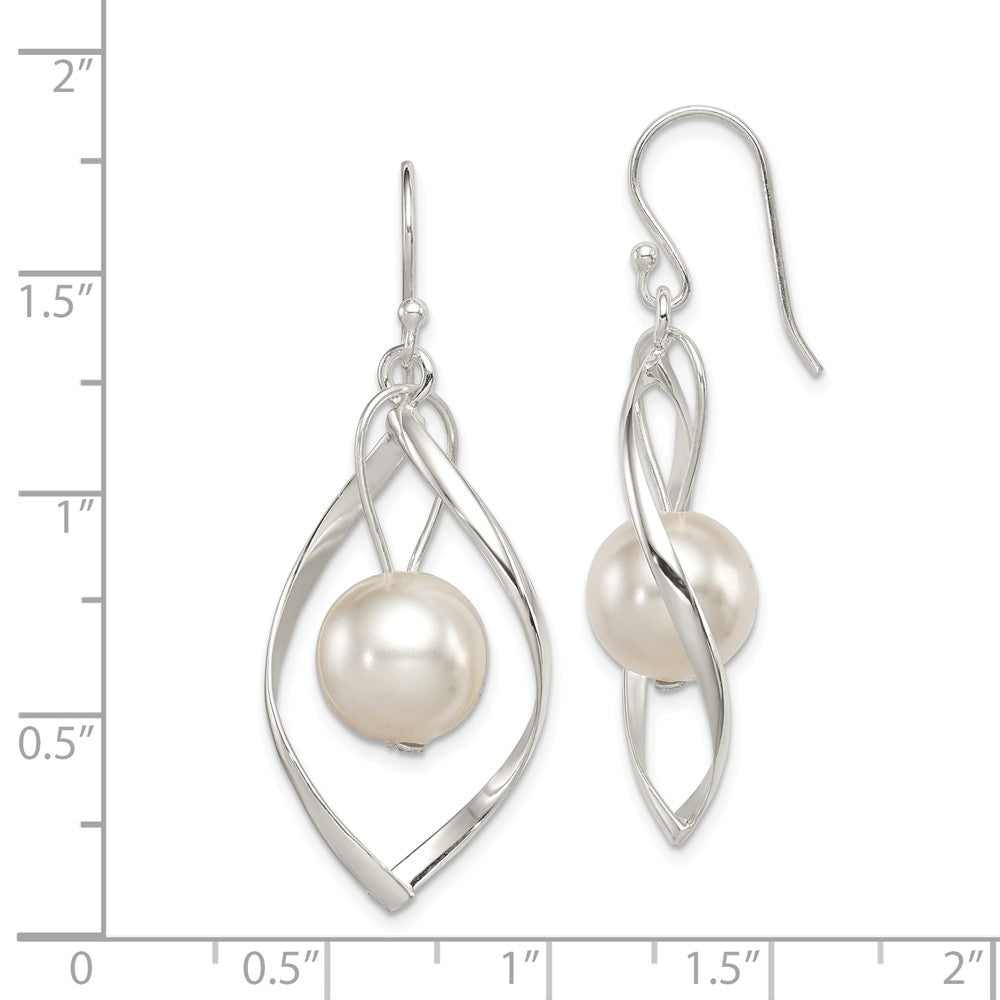 Quality Gold Sterling Silver Twist Dangle Simulated Pearl Earrings