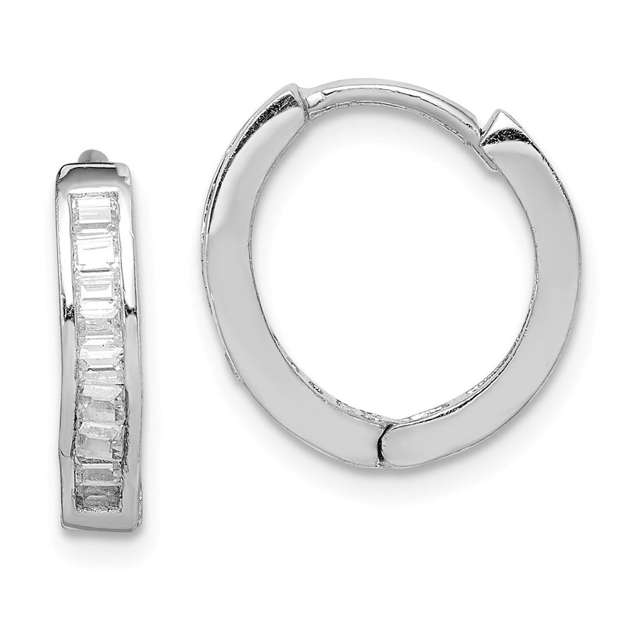 Quality Gold Sterling Silver Rhodium-plated CZ Baguette Hinged Hoop Earrings