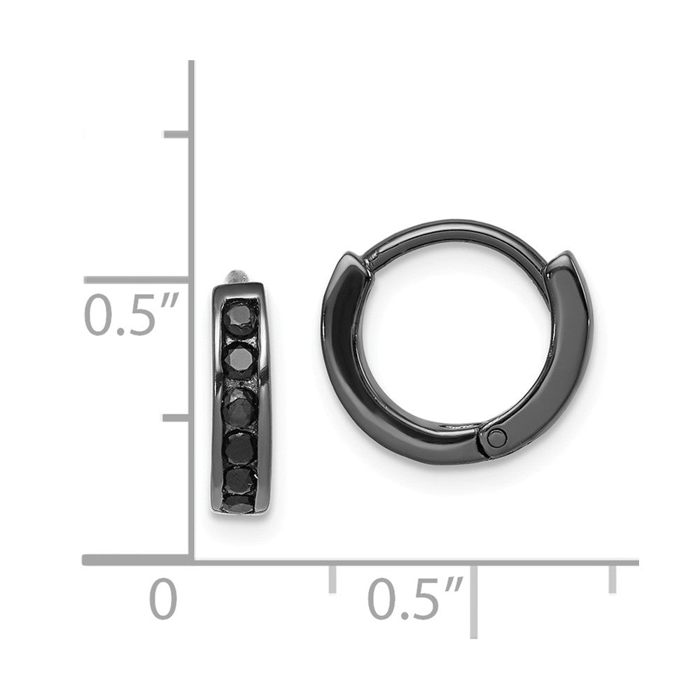 Quality Gold Sterling Silver Black Rhodium Plated Black CZ Hinged Hoop Earrings