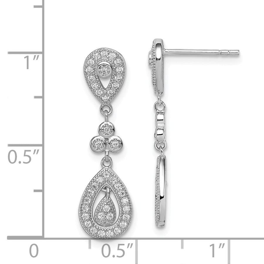 Quality Gold Sterling Silver Rhodium-plated CZ Pave Pear Dangle Post Earrings