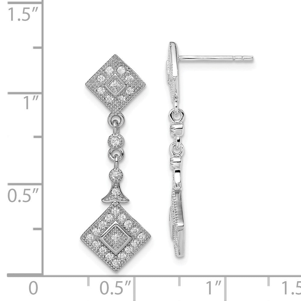 Quality Gold Sterling Silver Rhodium-plated CZ Pave Squares Dangle Post Earrings