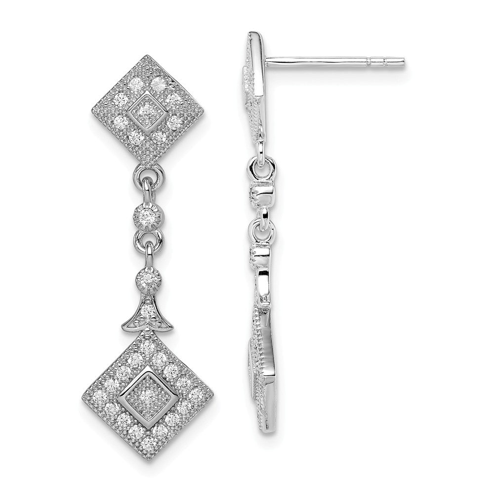 Quality Gold Sterling Silver Rhodium-plated CZ Pave Squares Dangle Post Earrings