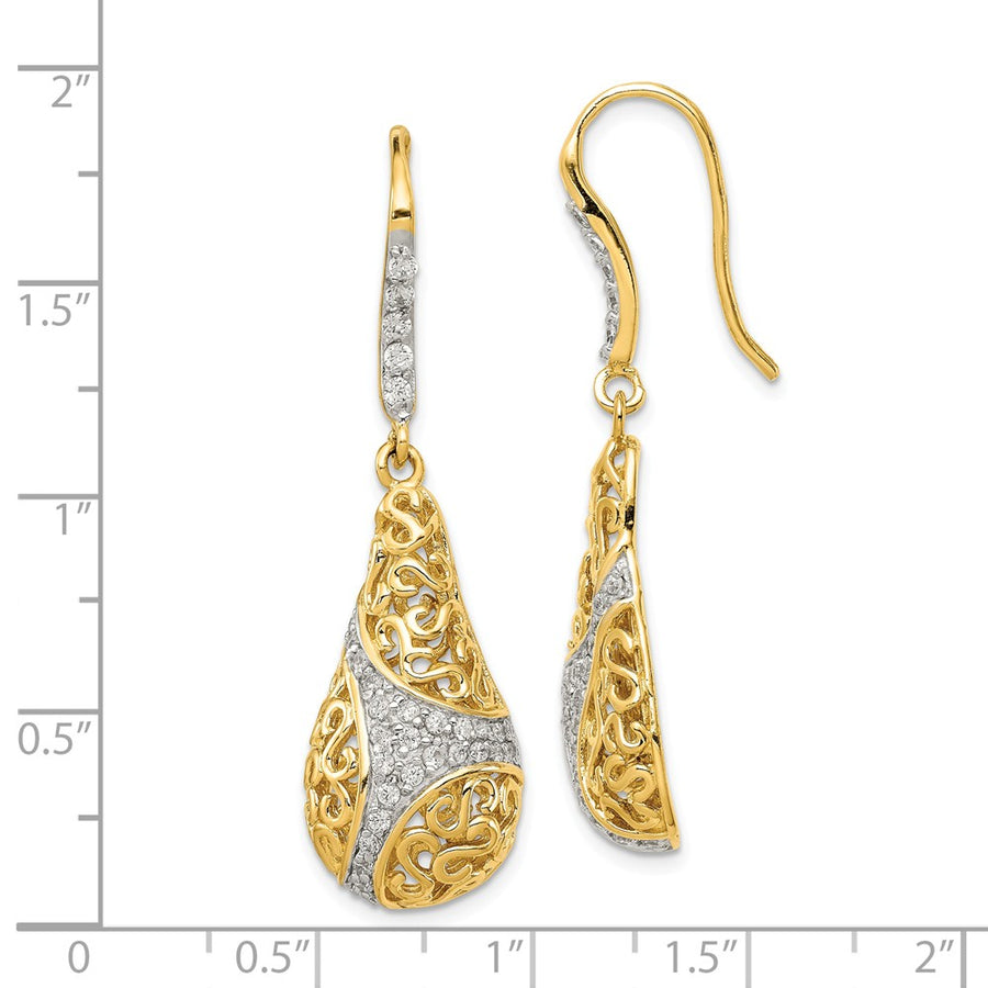 Quality Gold Sterling Silver Gold Plated CZ Teardrop Dangle Earrings