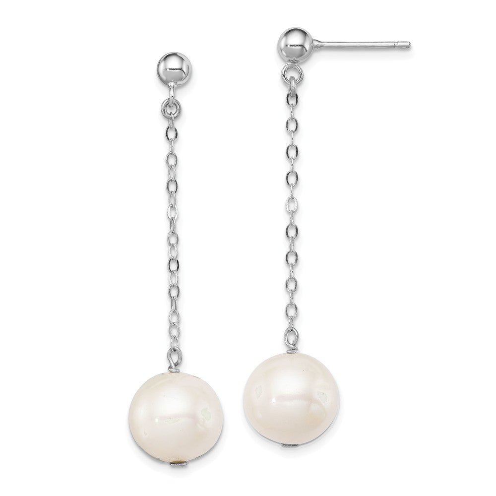 Quality Gold Sterling Silver Rhodium-plated 10mm FW Cultured Pearl Dangle Post Earrings