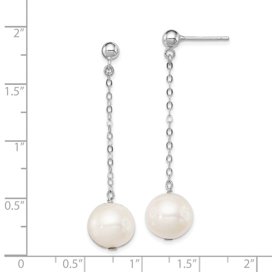 Quality Gold Sterling Silver Rhodium-plated 10mm FW Cultured Pearl Dangle Post Earrings