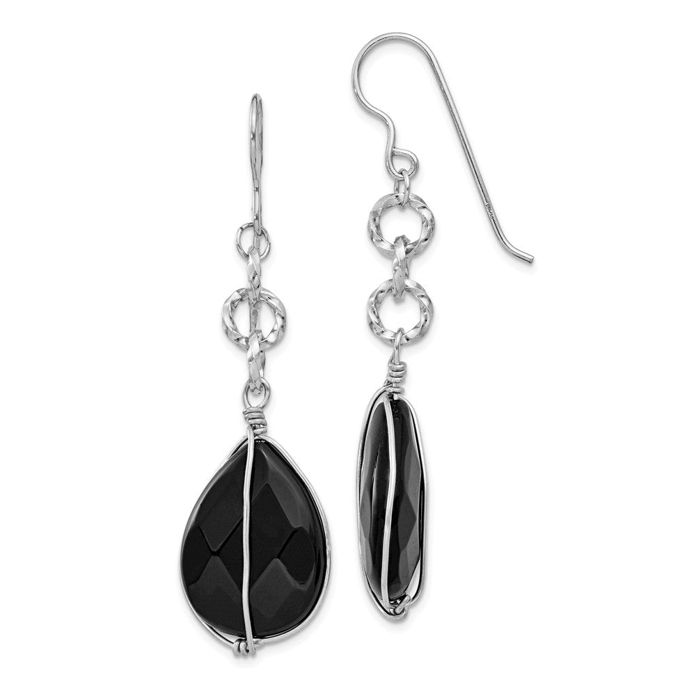 Quality Gold Sterling Silver Rhodium Plated Black Agate Tear Drop Dangle Earrings