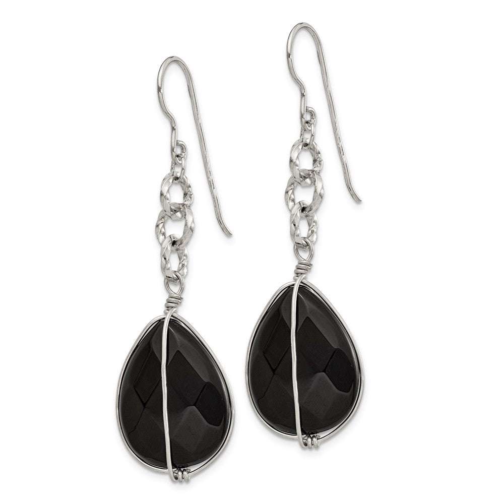 Quality Gold Sterling Silver Rhodium Plated Black Agate Tear Drop Dangle Earrings