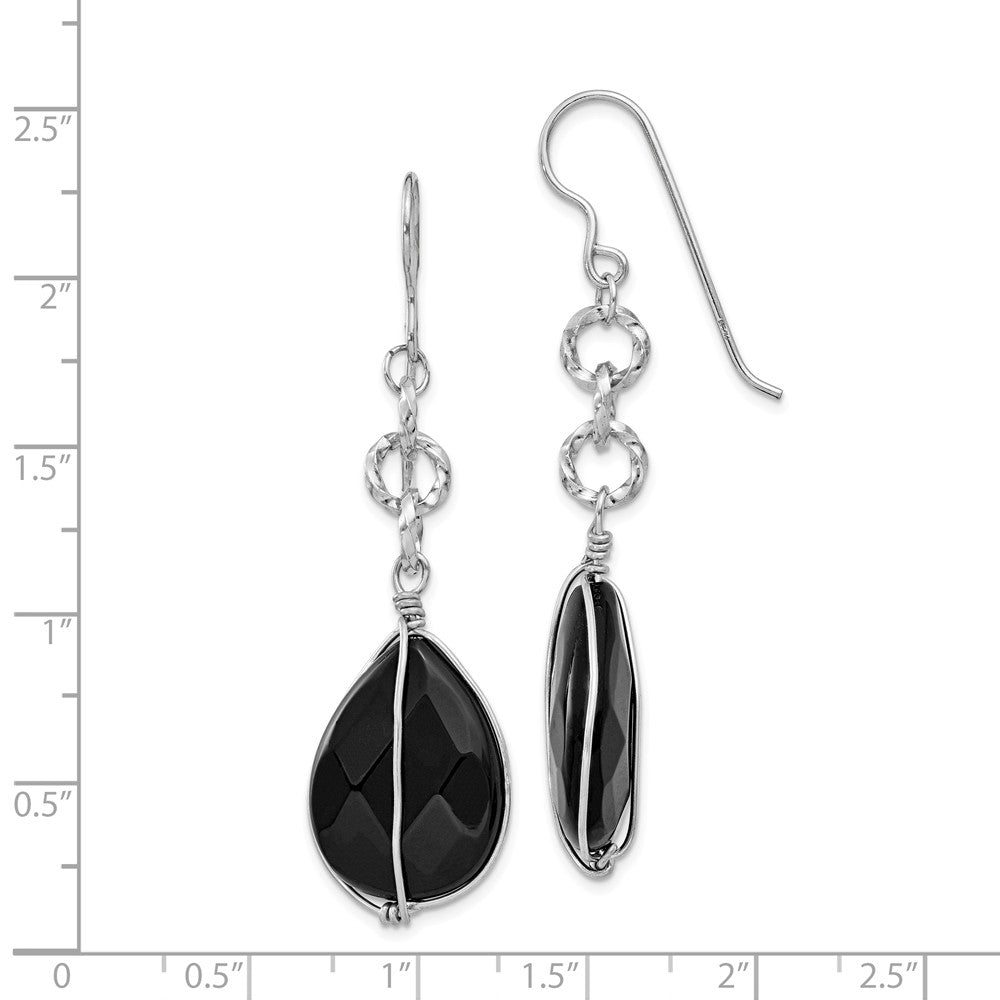 Quality Gold Sterling Silver Rhodium Plated Black Agate Tear Drop Dangle Earrings