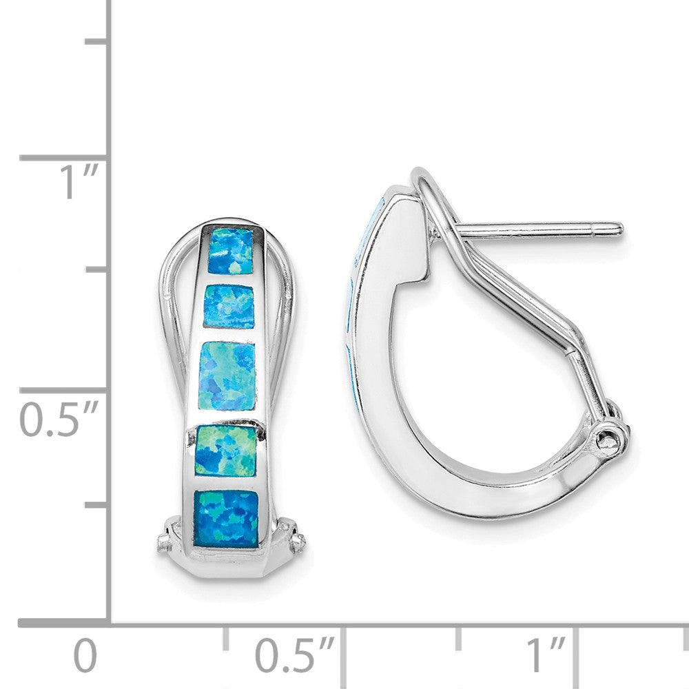 Quality Gold Sterling Silver Blue Inlay Opal Squares Hoop Earrings