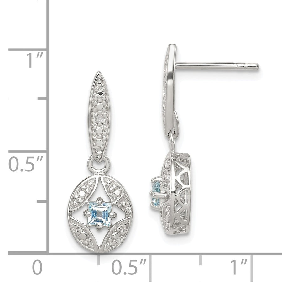 Quality Gold Sterling Silver Blue Topaz Diamond Post Dangle Earrings