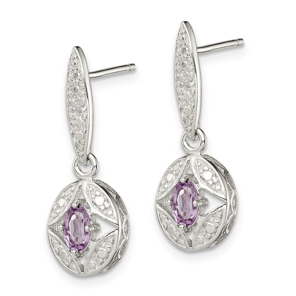 Quality Gold Sterling Silver Amethyst Diamond Post Dangle Earrings