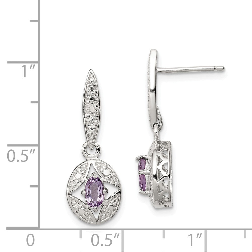 Quality Gold Sterling Silver Amethyst Diamond Post Dangle Earrings