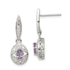 Quality Gold Sterling Silver Amethyst Diamond Post Dangle Earrings