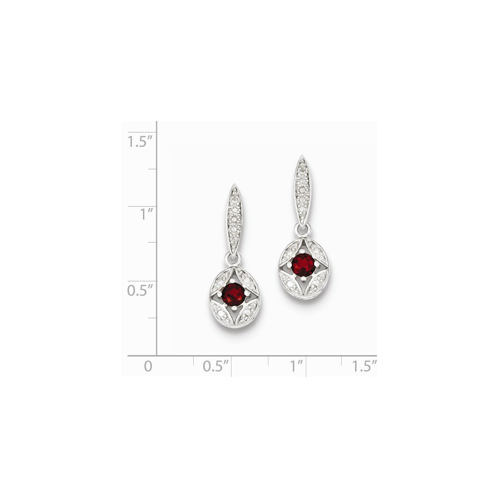 Quality Gold Sterling Silver Garnet Diamond Post Dangle Earrings