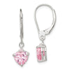 Quality Gold Sterling Silver Pink CZ Leverback Dangle Earrings