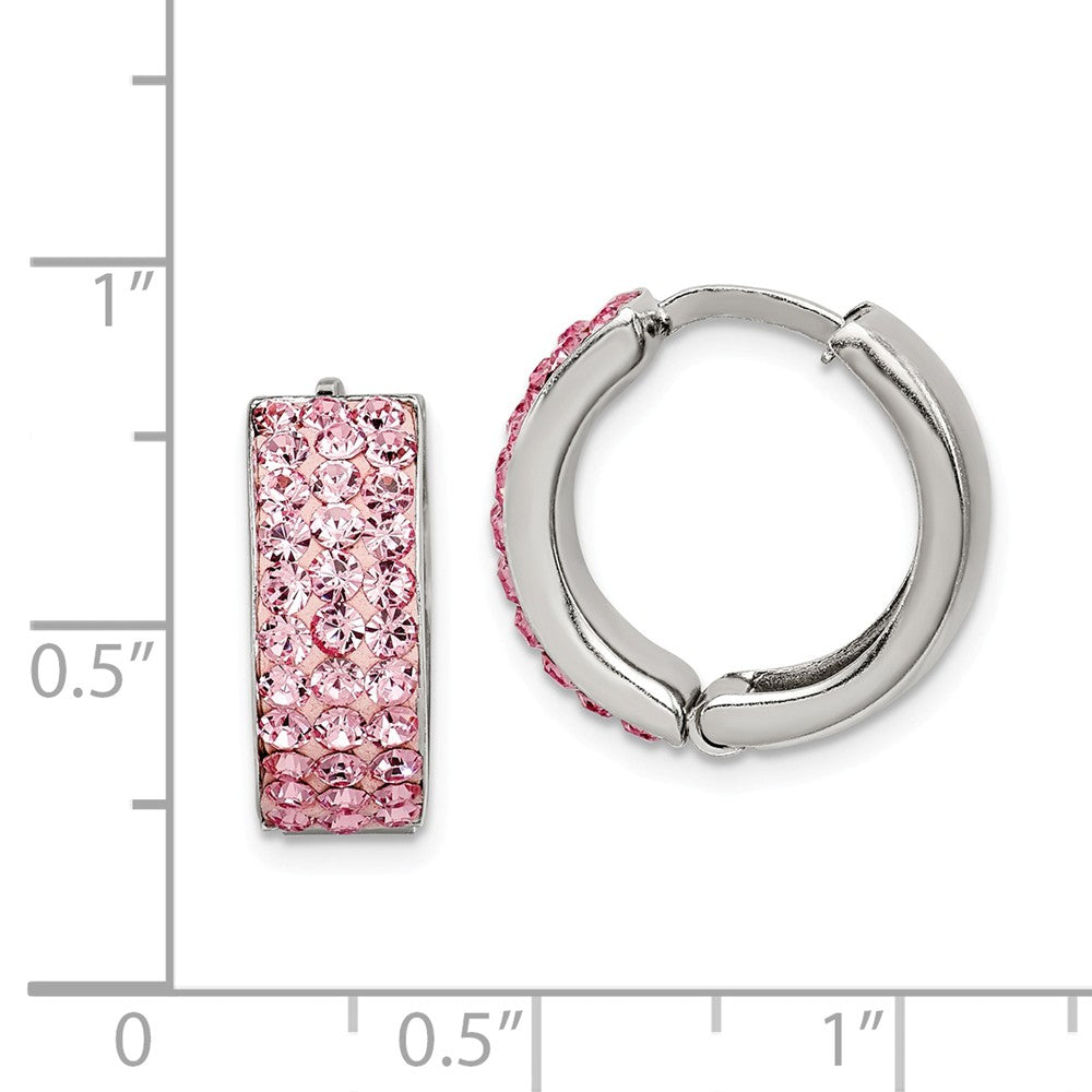 Quality Gold Sterling Silver Pink Preciosa Crystal Small Hinged Hoop Earrings