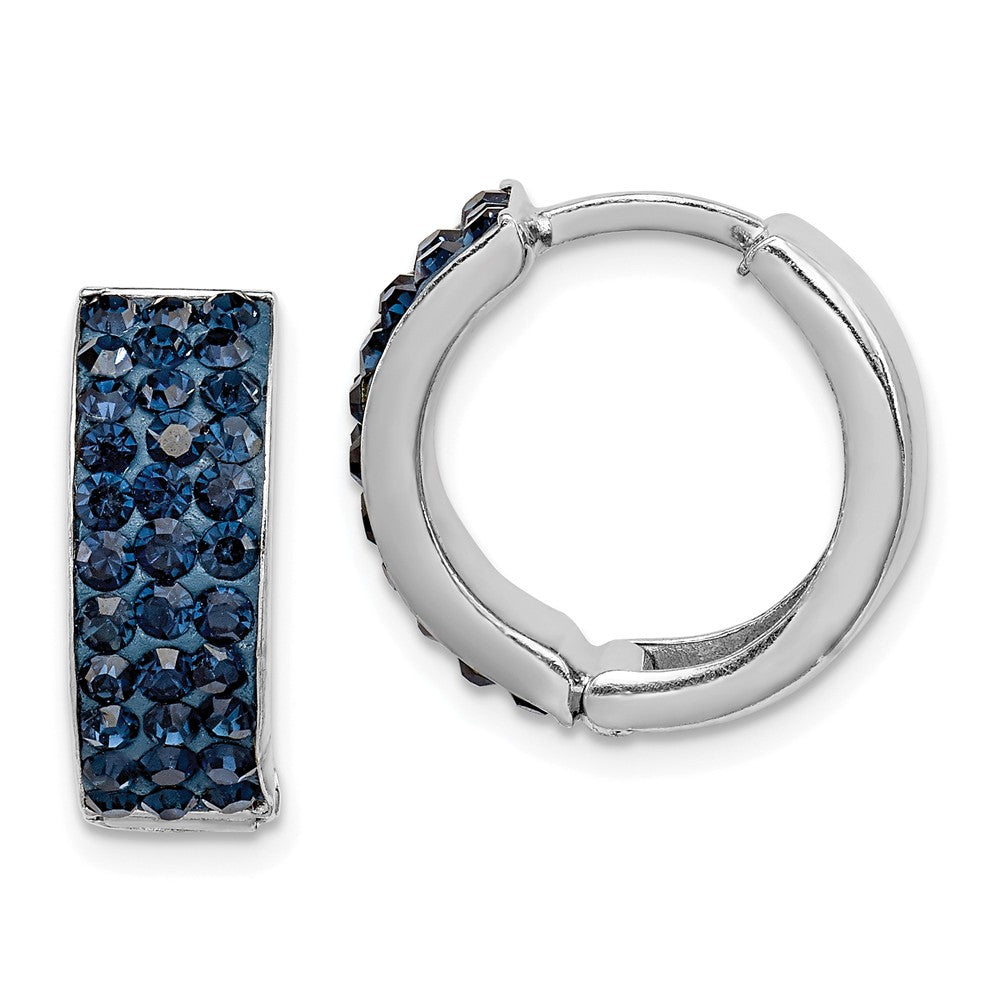 Quality Gold Sterling Silver Dark Blue Preciosa Crystal Small Hinged Hoop Earrings