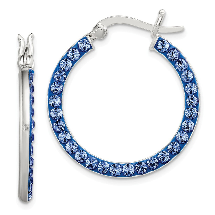 Quality Gold Sterling Silver Stellux Crystal Royal Blue Hoop Earrings