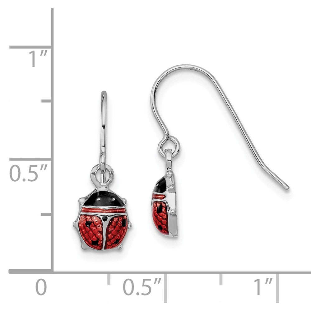 Quality Gold Sterling Silver Rhodium Enameled Lady Bug Dangle Earrings