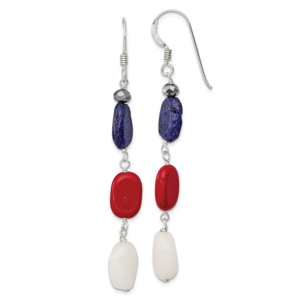 Quality Gold Sterling Silver Red Coral Crystal White Jade Lapis Dangle Earrings