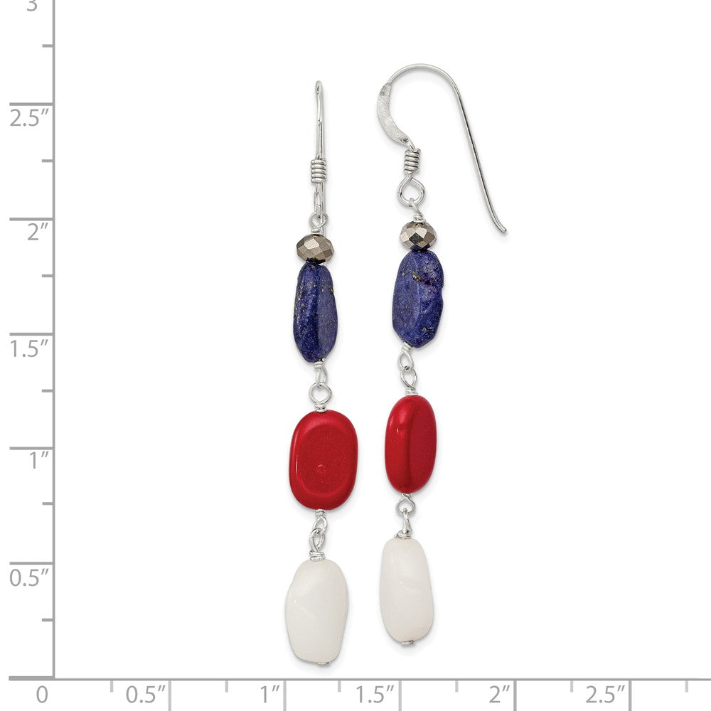 Quality Gold Sterling Silver Red Coral Crystal White Jade Lapis Dangle Earrings