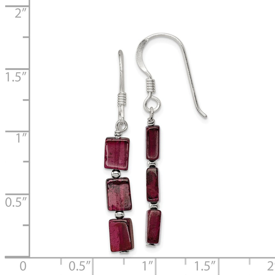 Quality Gold Sterling Silver Three Stone Garnet Dangle Earrings