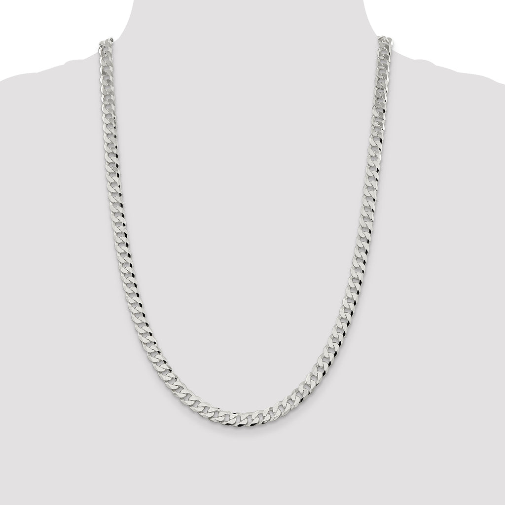 Quality Gold Sterling Silver 7mm Beveled Curb Chain