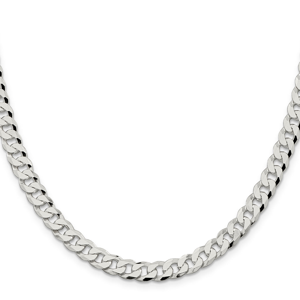 Quality Gold Sterling Silver 7mm Beveled Curb Chain