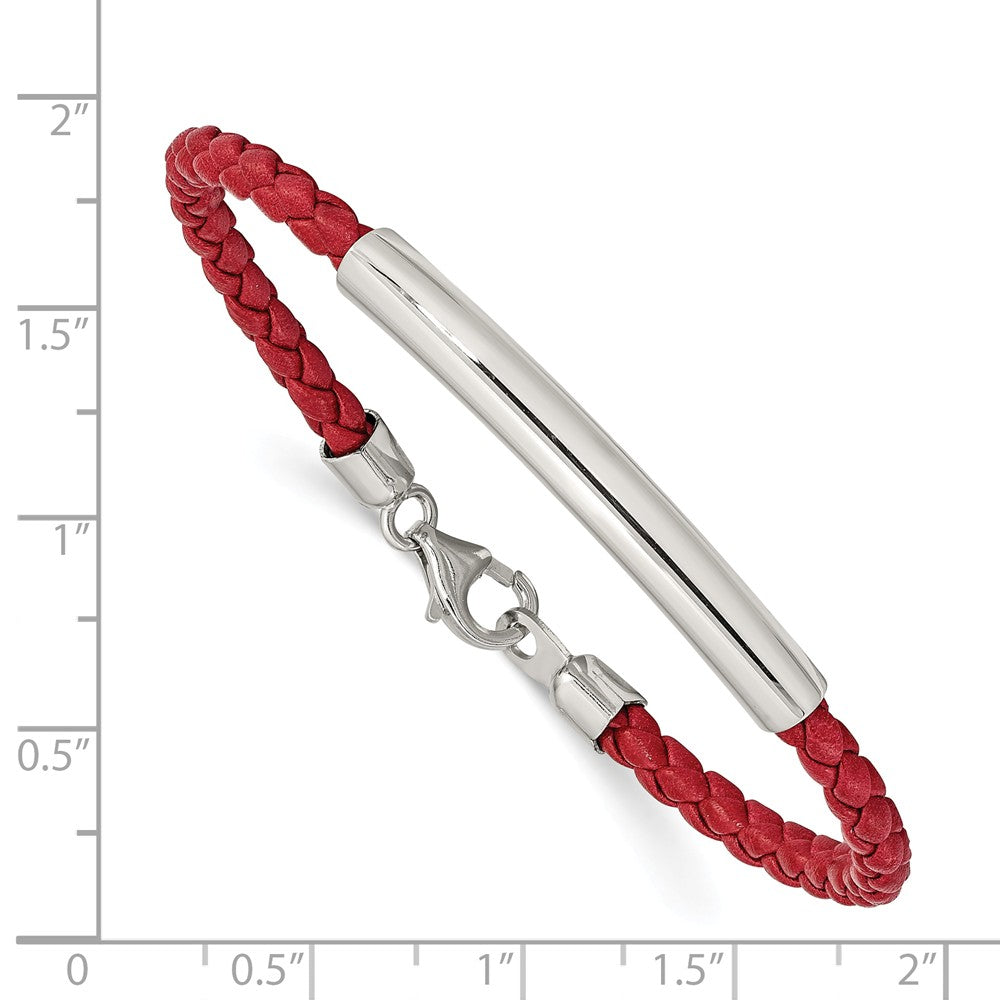 Quality Gold Sterling Silver Rhodium-plated Braided Red Leather Bracelet