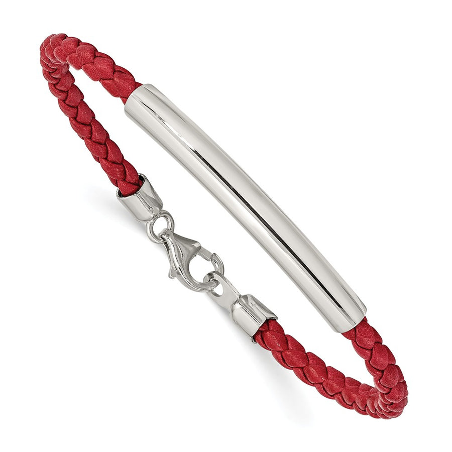 Quality Gold Sterling Silver Rhodium-plated Braided Red Leather Bracelet