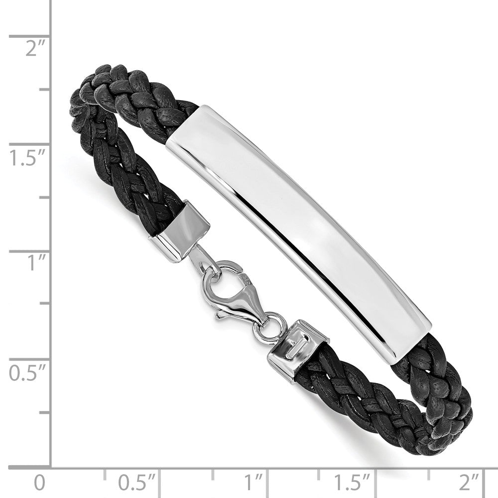 Quality Gold Sterling Silver Rhodium-plated Black Braided Leather Bracelet