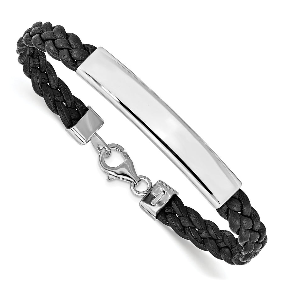 Quality Gold Sterling Silver Rhodium-plated Black Braided Leather Bracelet