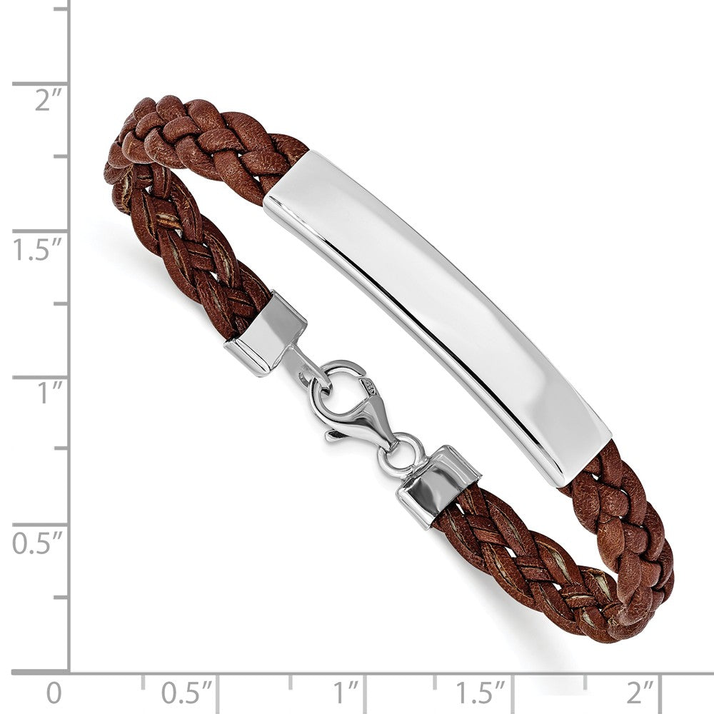 Quality Gold Sterling Silver Rhodium-plated Brown Braided Leather Bracelet