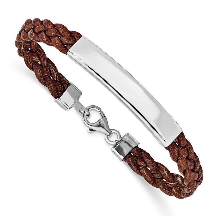 Quality Gold Sterling Silver Rhodium-plated Brown Braided Leather Bracelet