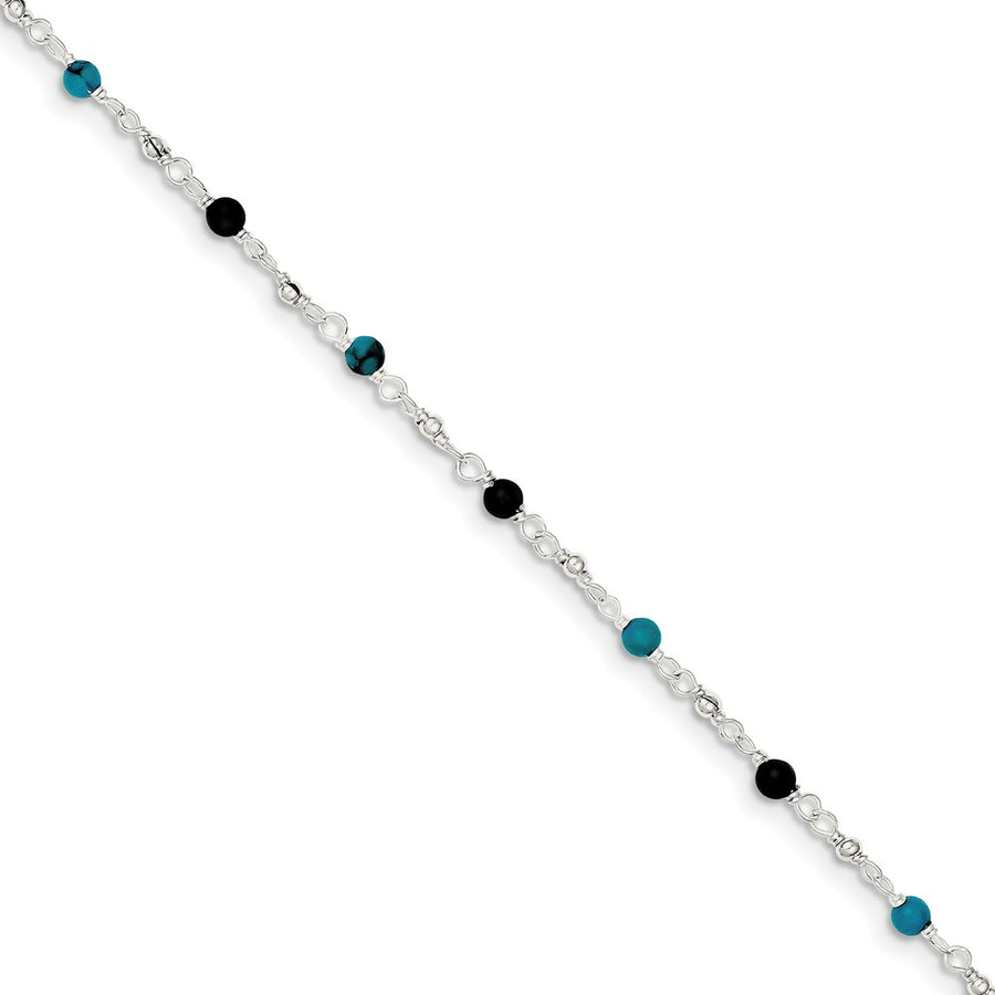 Quality Gold Sterling Silver Onyx Turquoise Anklet Bracelet