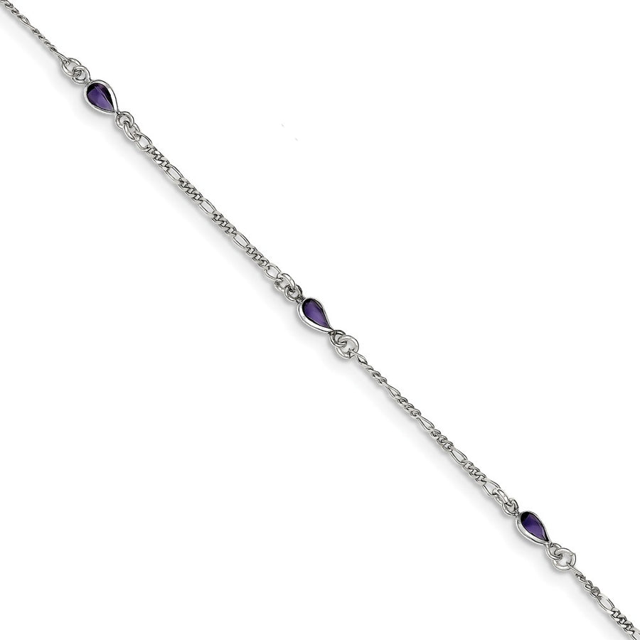 Quality Gold Sterling Silver Purple Glass Ankle Bracelet