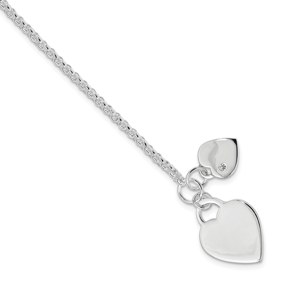 Quality Gold Sterling Silver Double Heart CZ Bracelet