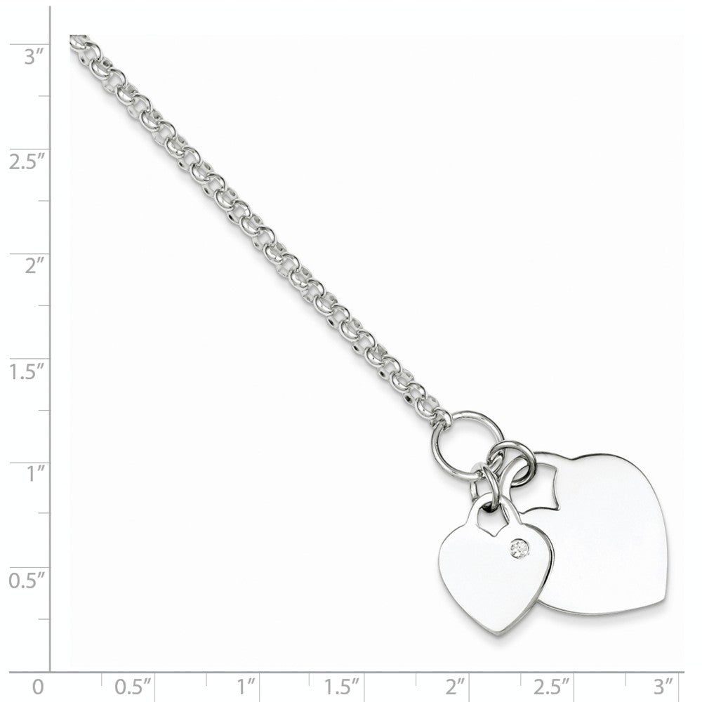 Quality Gold Sterling Silver Double Heart CZ Bracelet