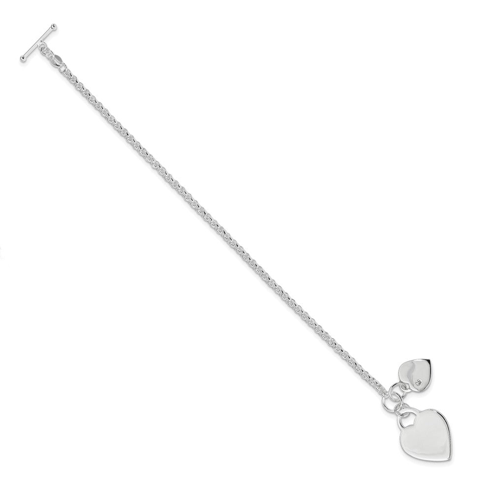 Quality Gold Sterling Silver Double Heart CZ Bracelet