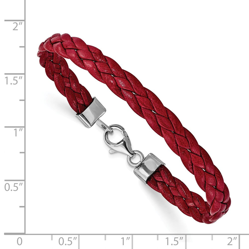 Quality Gold Sterling Silver Rhodium-plated Red Braided Leather Bracelet