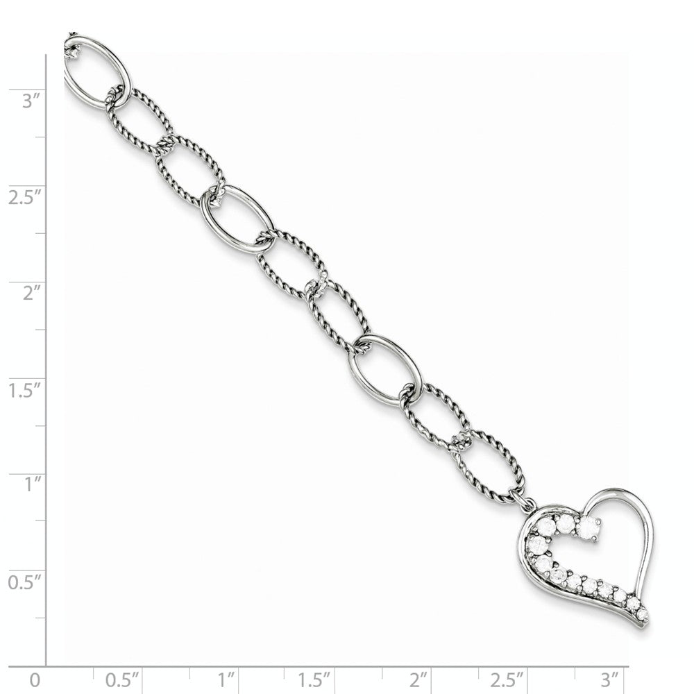 Quality Gold Sterling Silver Rhodium Plated Journey Heart CZ Dangle Bracelet