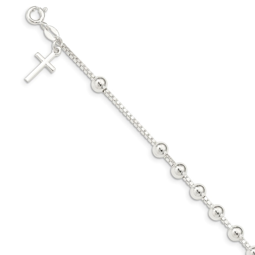 Quality Gold Sterling Silver Cross on Bead Bracelet
