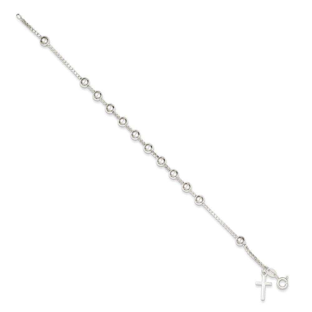 Quality Gold Sterling Silver Cross on Bead Bracelet