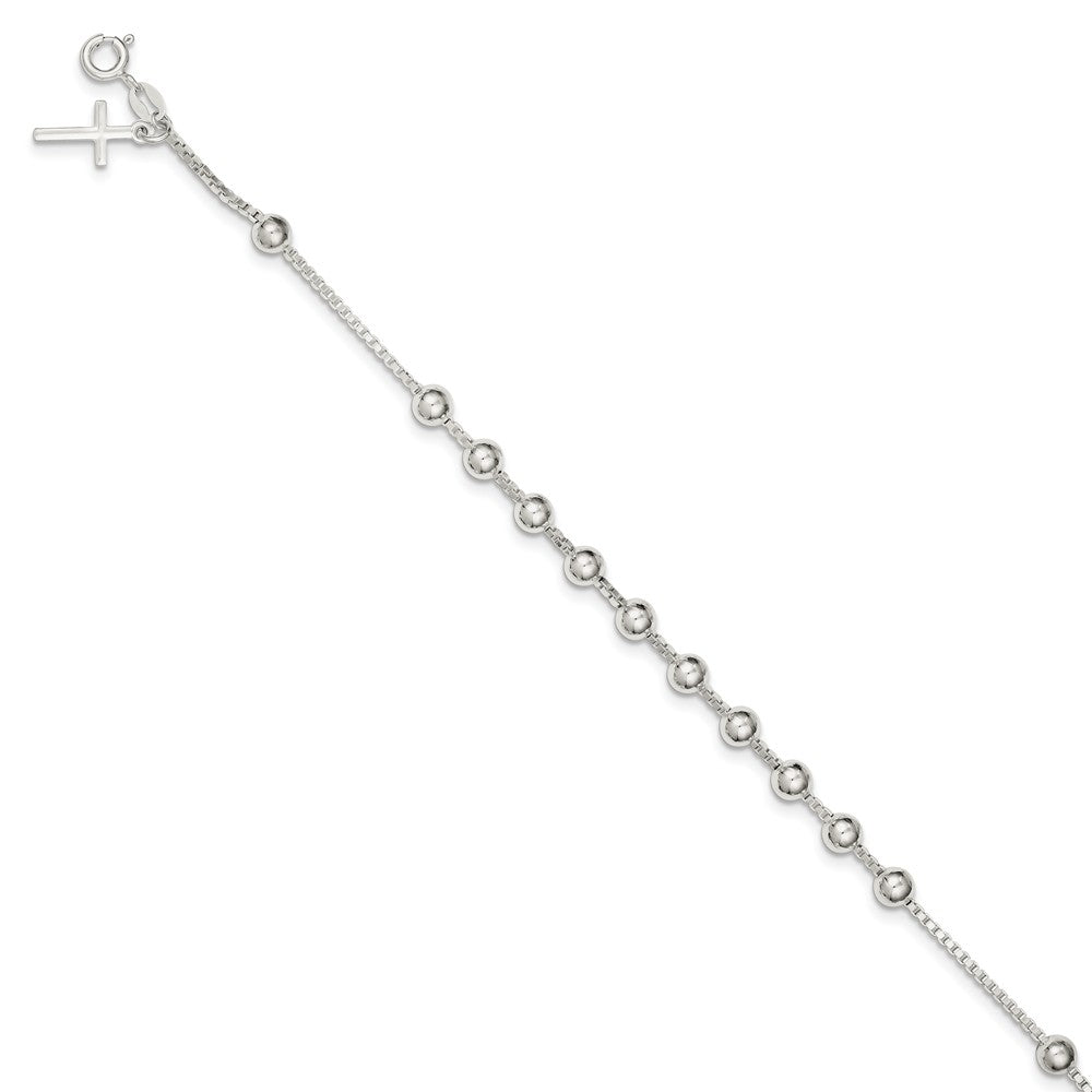 Quality Gold Sterling Silver Cross on Bead Bracelet