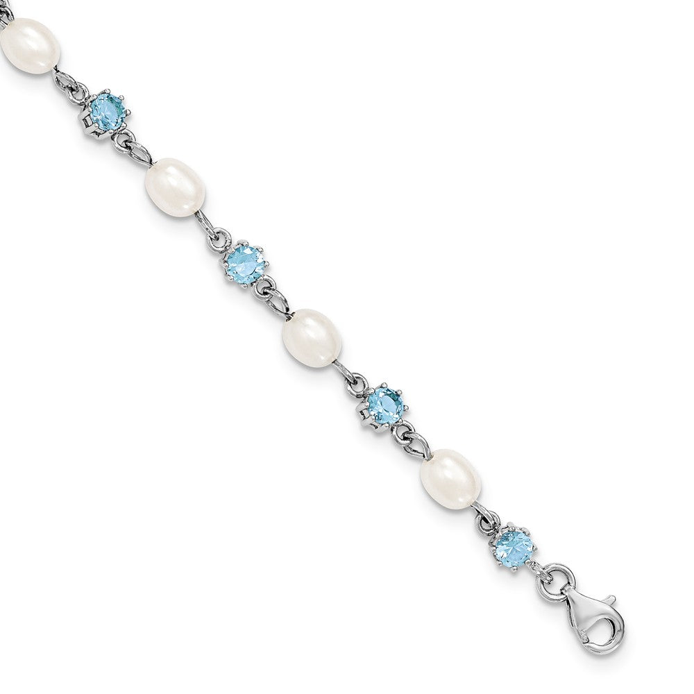 Quality Gold Sterling Silver Rhodium Blue CZ FW Cultured Pearl Bracelet