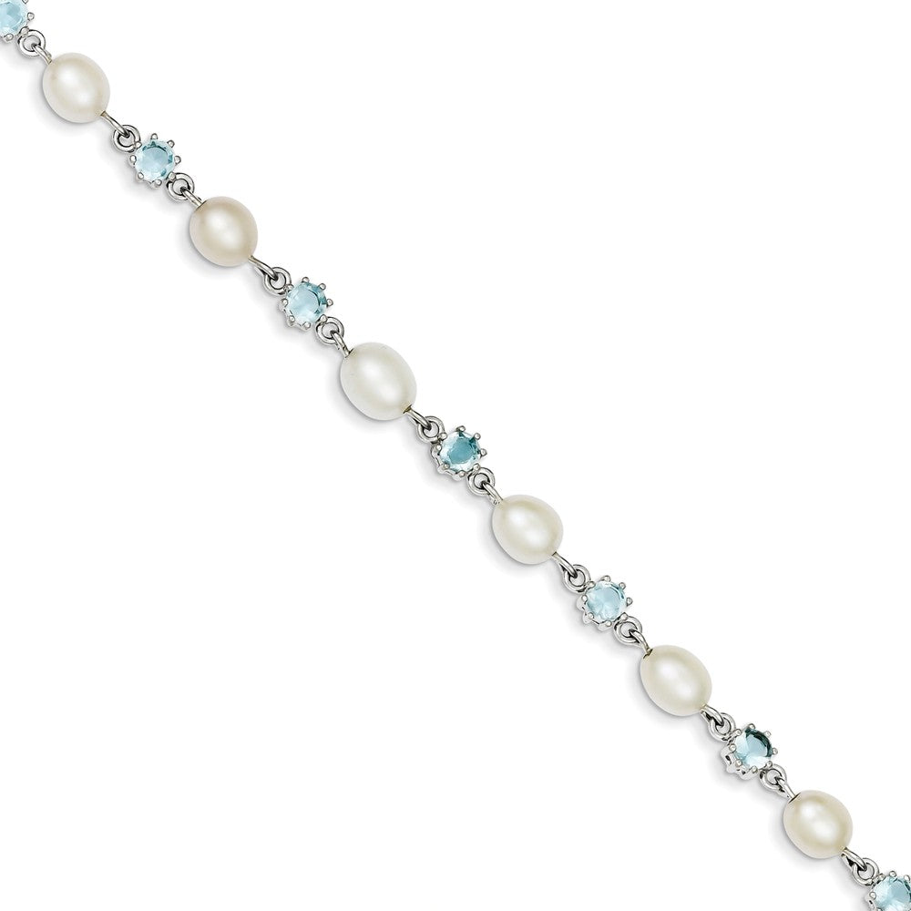 Quality Gold Sterling Silver Rhodium Blue CZ FW Cultured Pearl Bracelet