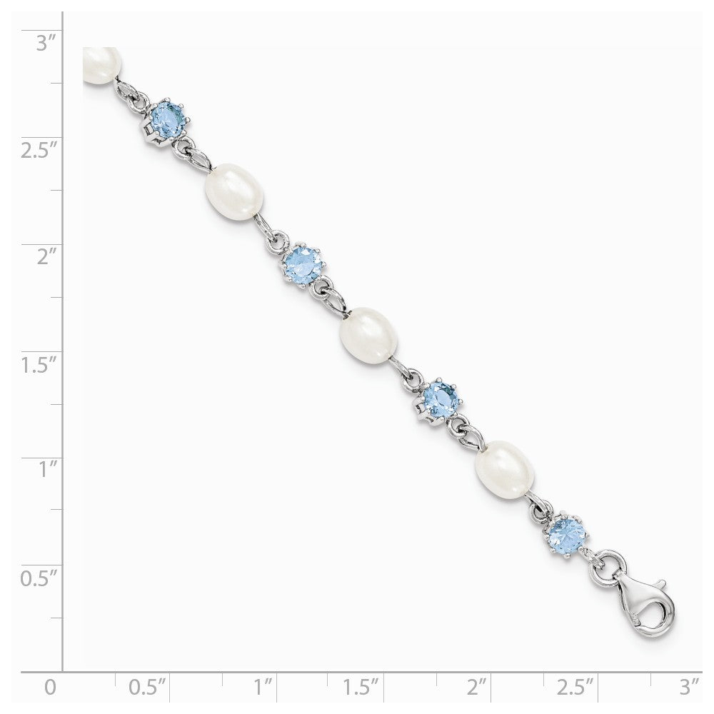 Quality Gold Sterling Silver Rhodium Blue CZ FW Cultured Pearl Bracelet